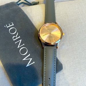 Monroe Classique Watch Sunburst Solerose fabfitfun rose gold and gray leather